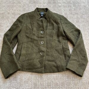 Eileen Fisher Wool Blend Jacket Women's PP US 2-4 Olive Green Preppy Classic